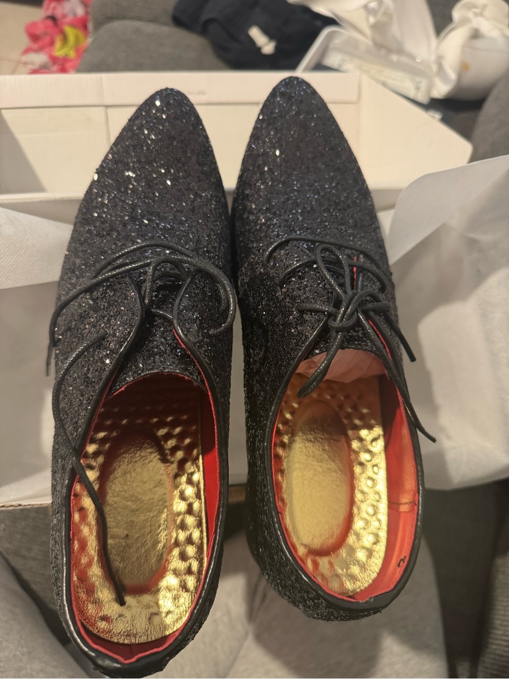 Men's Black Glitter Lace-Up oxfords